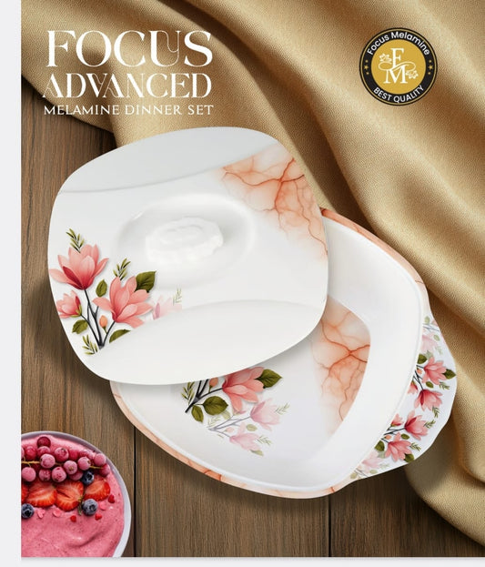 ✨ Premium Fancy Melamine Dinner Set | Elegant Floral Design & Break-Resistant 🍽️💙