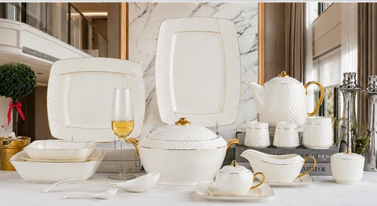 ✨ Premium White & Gold Dinner Set – Elegant Luxury for Your Dining Table 👑🤍