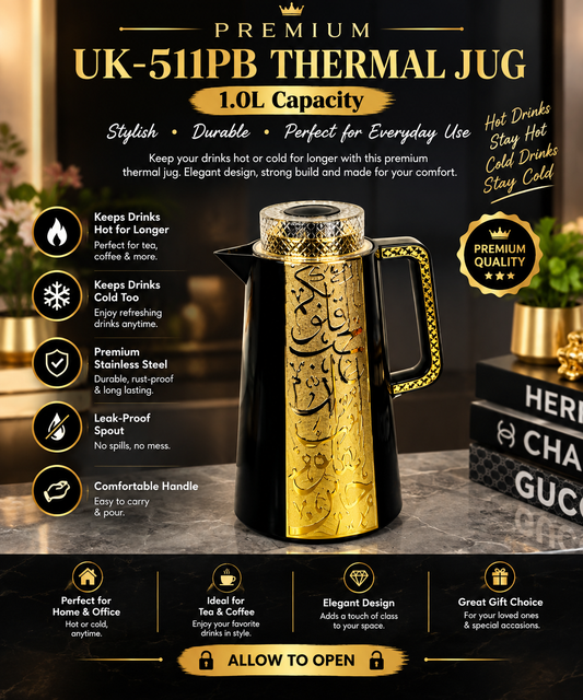 ✨ UK-511PB Premium 1.0L Insulated Flask — Elegant Black & Gold