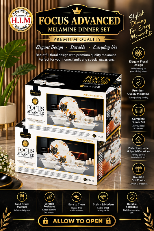 🌹 FOCUS ADVANCED Premium Melamine Dinner Set – 72 Pieces 🍽️✨