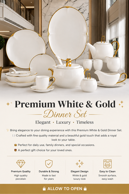 ✨ Premium White & Gold Dinner Set – Elegant Luxury for Your Dining Table 👑🤍