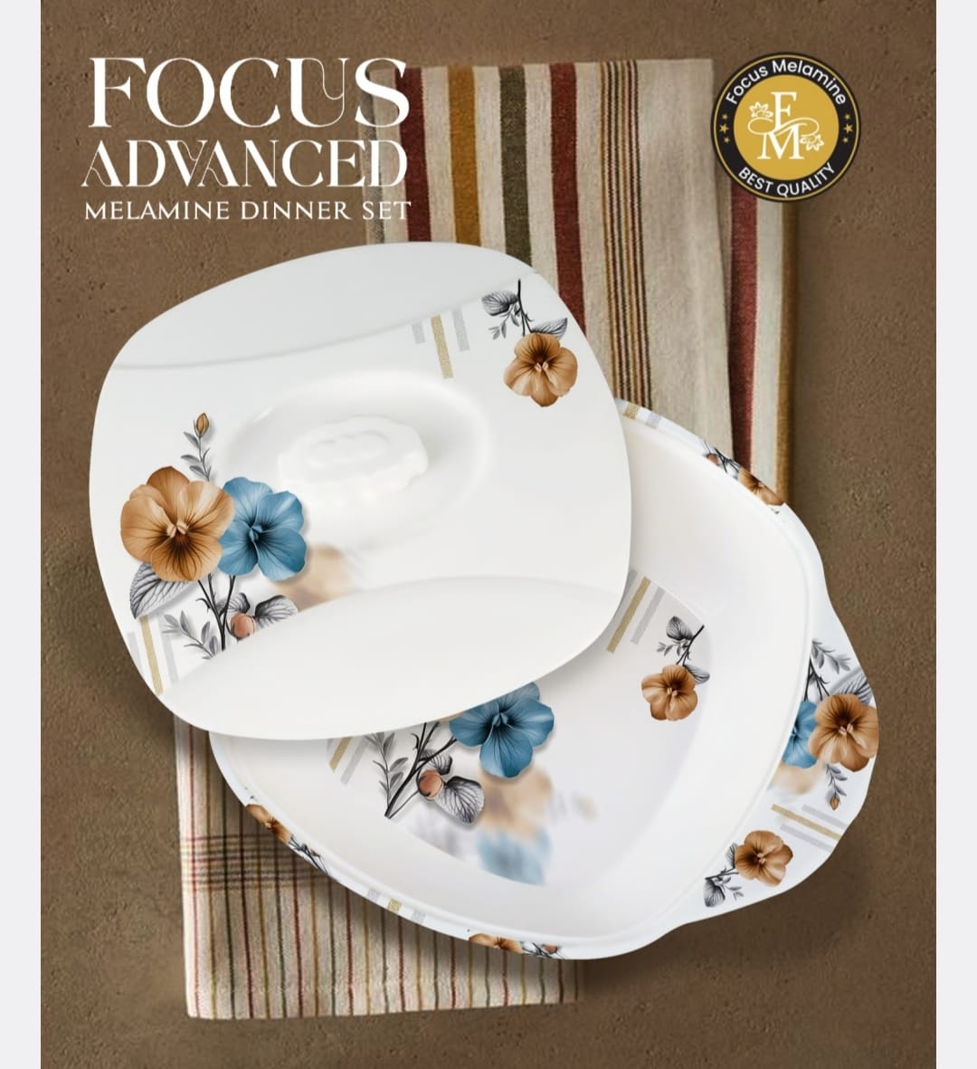 🌹 FOCUS ADVANCED Premium Melamine Dinner Set – 72 Pieces 🍽️✨