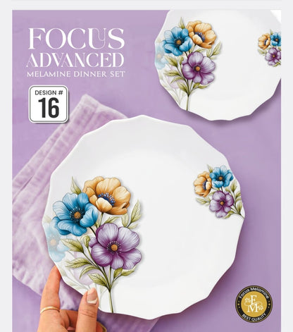 🌹 FOCUS ADVANCED Premium Melamine Dinner Set – 72 Pieces 🍽️✨