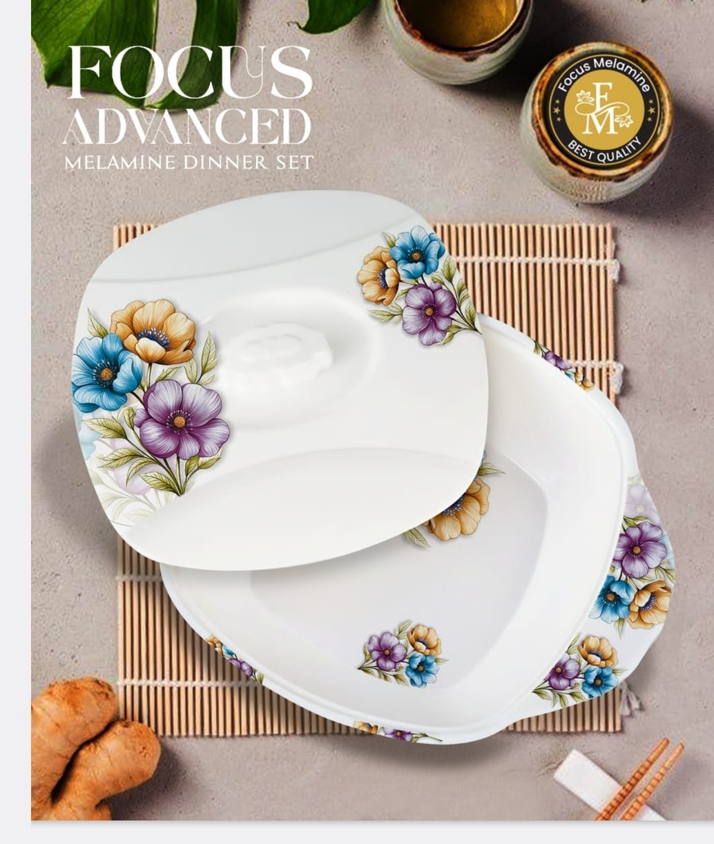 🌹 FOCUS ADVANCED Premium Melamine Dinner Set – 72 Pieces 🍽️✨