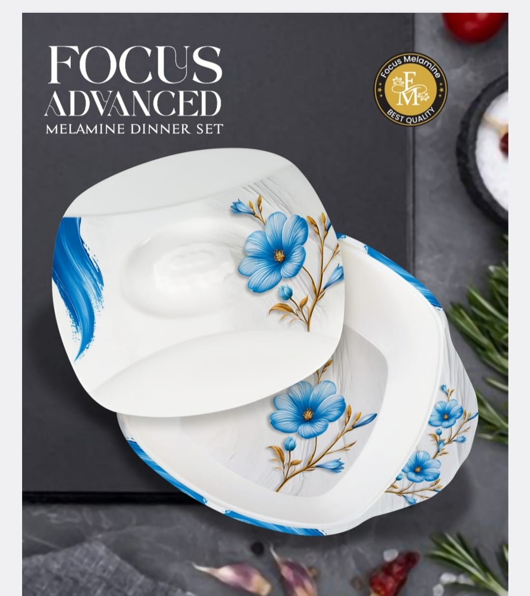 🌹 FOCUS ADVANCED Premium Melamine Dinner Set – 72 Pieces 🍽️✨