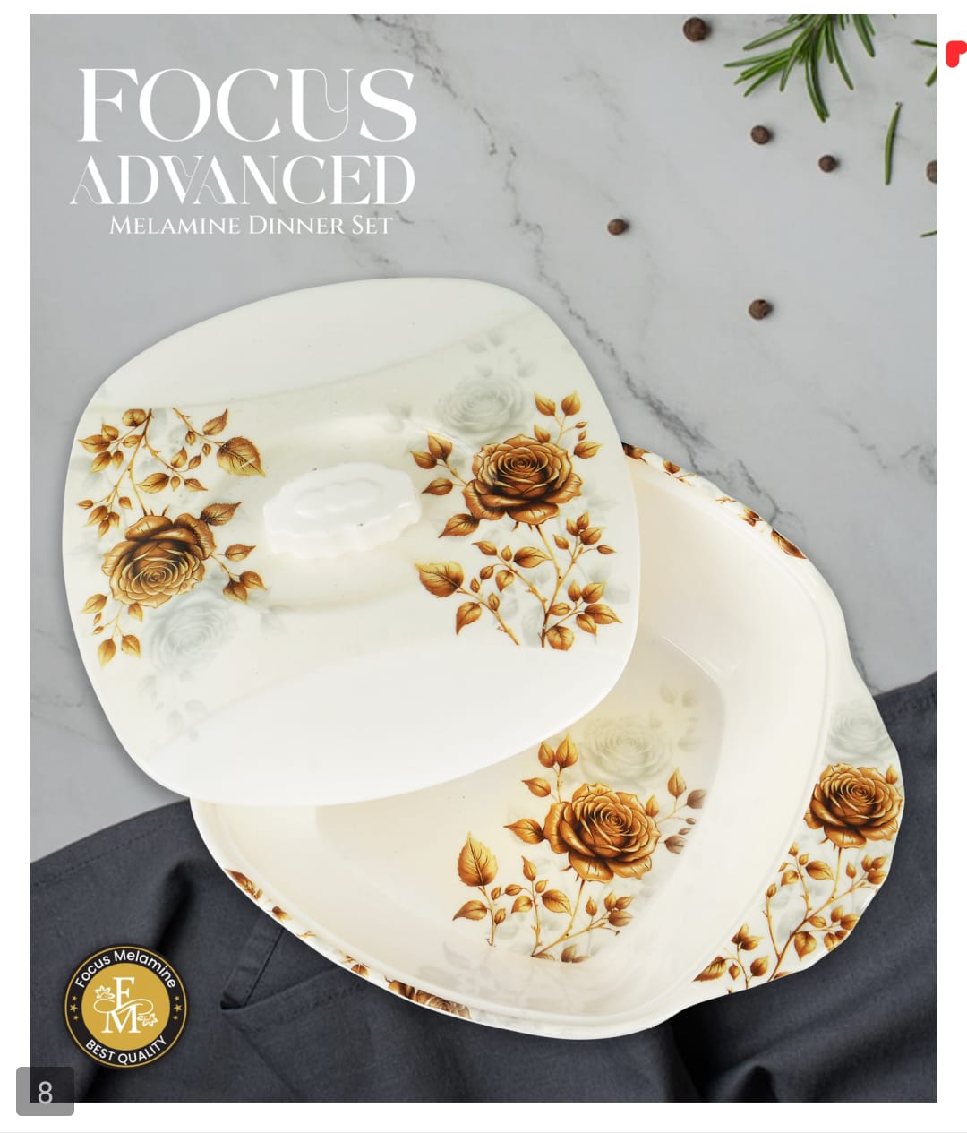 🌹 FOCUS ADVANCED Premium Melamine Dinner Set – 72 Pieces 🍽️✨