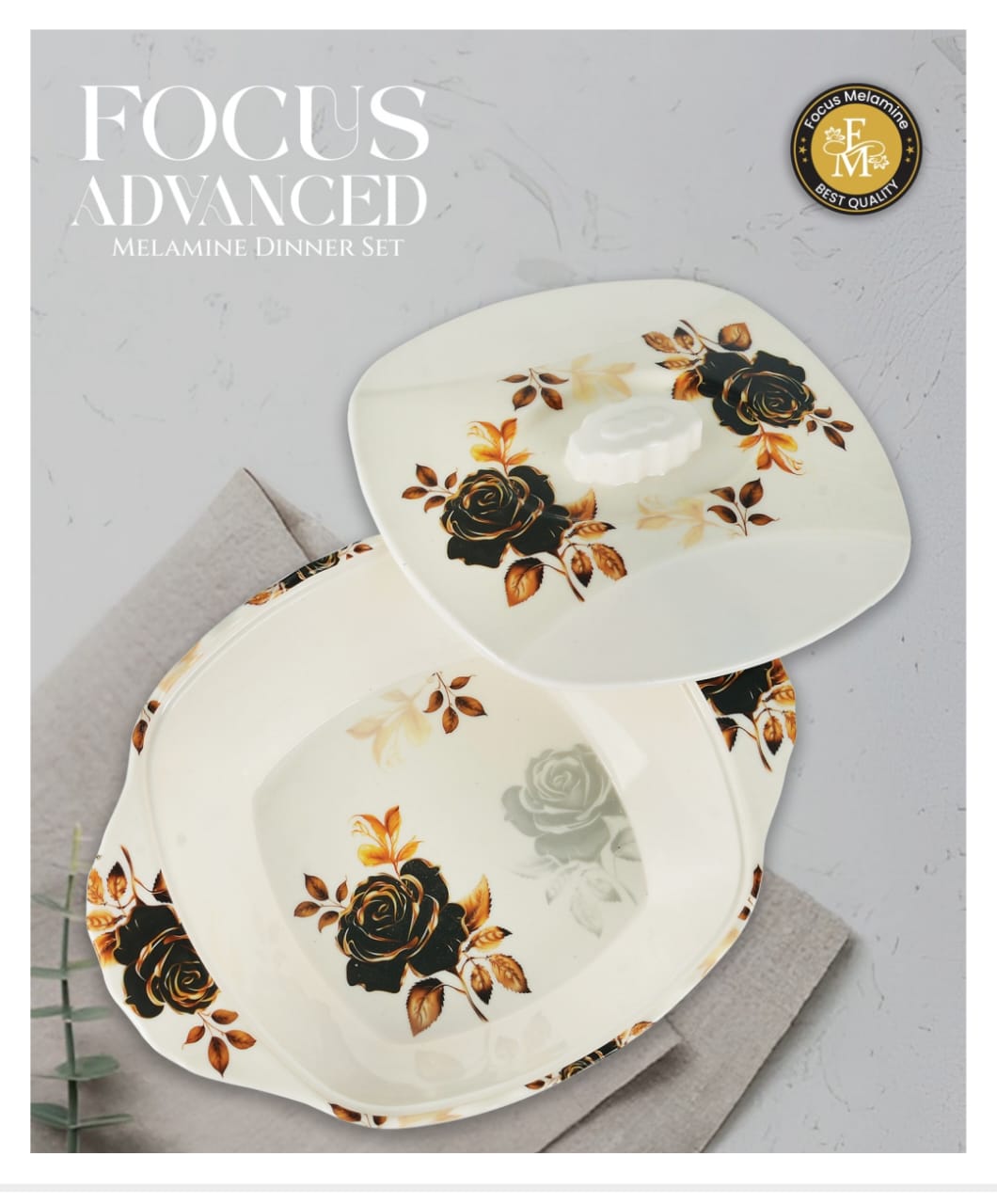 🌹 FOCUS ADVANCED Premium Melamine Dinner Set – 72 Pieces 🍽️✨