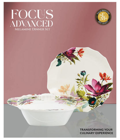 🌹 FOCUS ADVANCED Premium Melamine Dinner Set – 72 Pieces 🍽️✨
