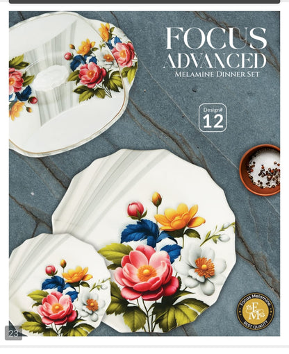 🌹 FOCUS ADVANCED Premium Melamine Dinner Set – 72 Pieces 🍽️✨