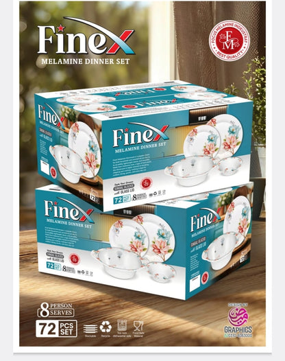 ✨ Luxury FineX Melamine Dinnerware Set (72 Pieces) | Elegant Floral Print & Glass Lids 🍽️💖