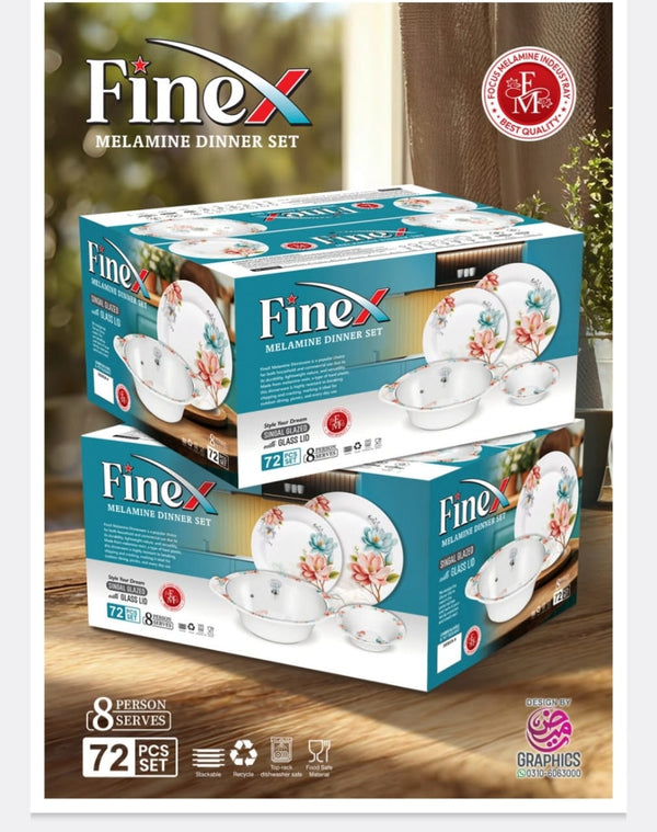 ✨ Luxury FineX Melamine Dinnerware Set (72 Pieces) | Elegant Floral Print & Glass Lids 🍽️💖