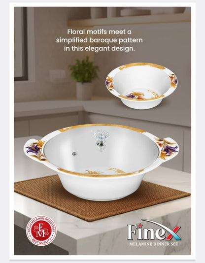 ✨ Luxury FineX Melamine Dinnerware Set (72 Pieces) | Elegant Floral Print & Glass Lids 🍽️💖