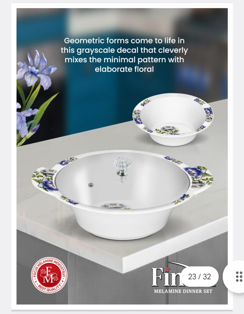 ✨ Luxury FineX Melamine Dinnerware Set (72 Pieces) | Elegant Floral Print & Glass Lids 🍽️💖