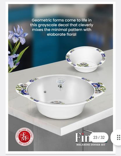 ✨ Luxury FineX Melamine Dinnerware Set (72 Pieces) | Elegant Floral Print & Glass Lids 🍽️💖