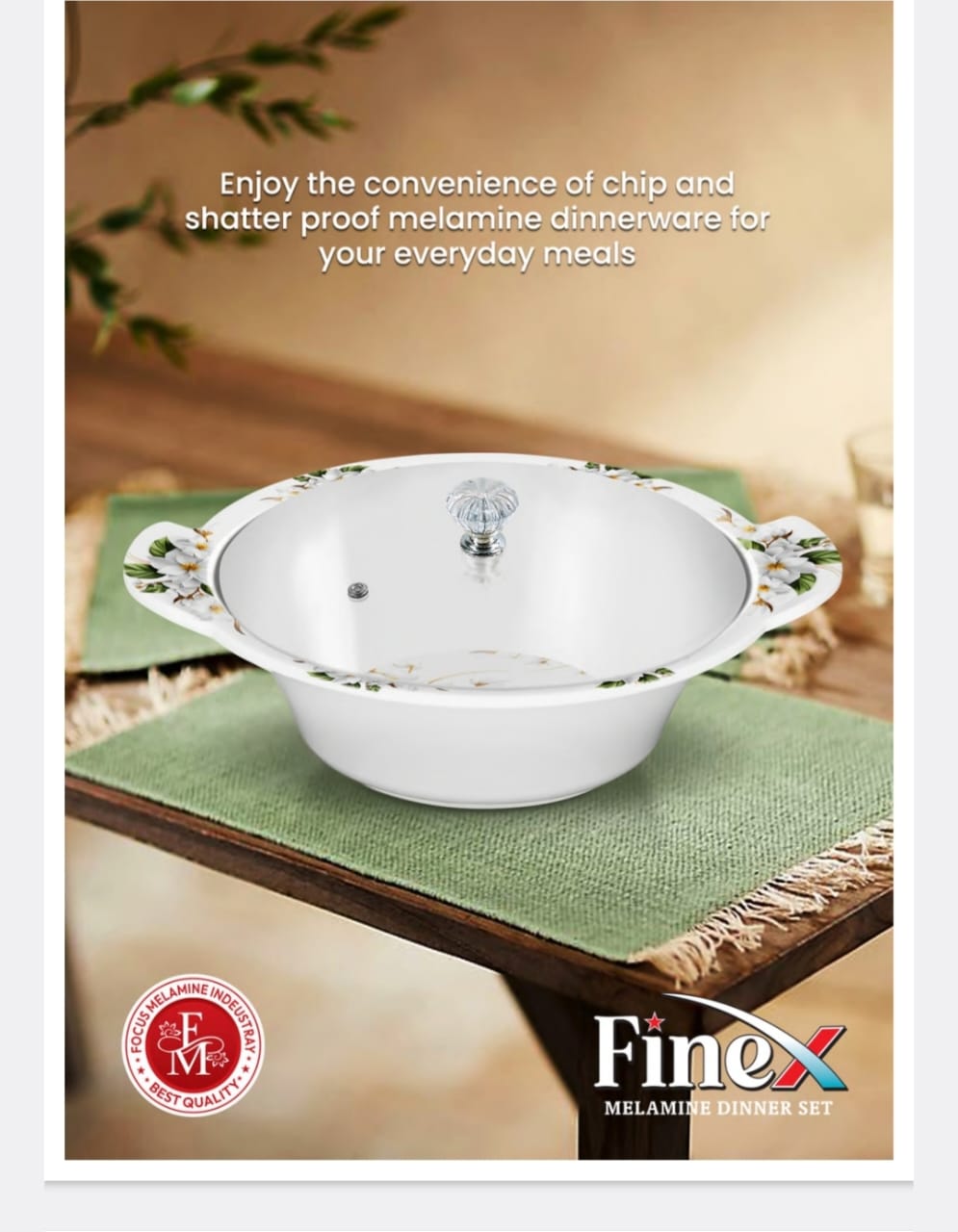✨ Luxury FineX Melamine Dinnerware Set (72 Pieces) | Elegant Floral Print & Glass Lids 🍽️💖