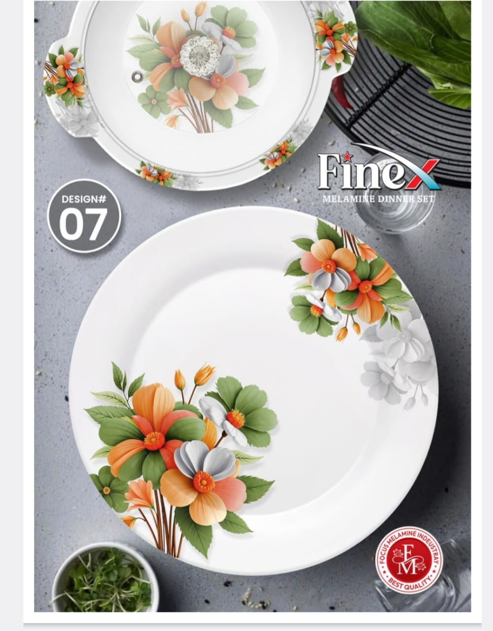 ✨ Luxury FineX Melamine Dinnerware Set (72 Pieces) | Elegant Floral Print & Glass Lids 🍽️💖