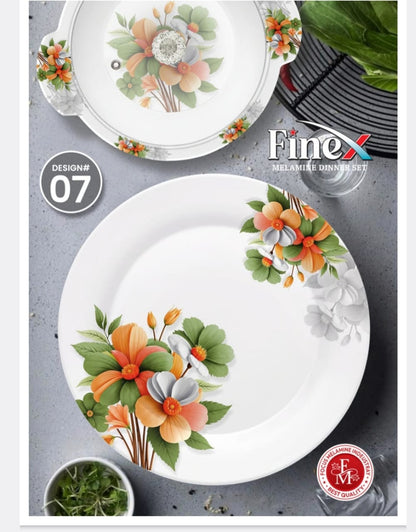✨ Luxury FineX Melamine Dinnerware Set (72 Pieces) | Elegant Floral Print & Glass Lids 🍽️💖