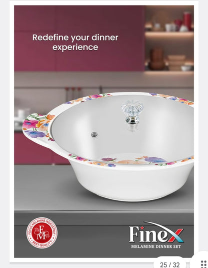 ✨ Luxury FineX Melamine Dinnerware Set (72 Pieces) | Elegant Floral Print & Glass Lids 🍽️💖