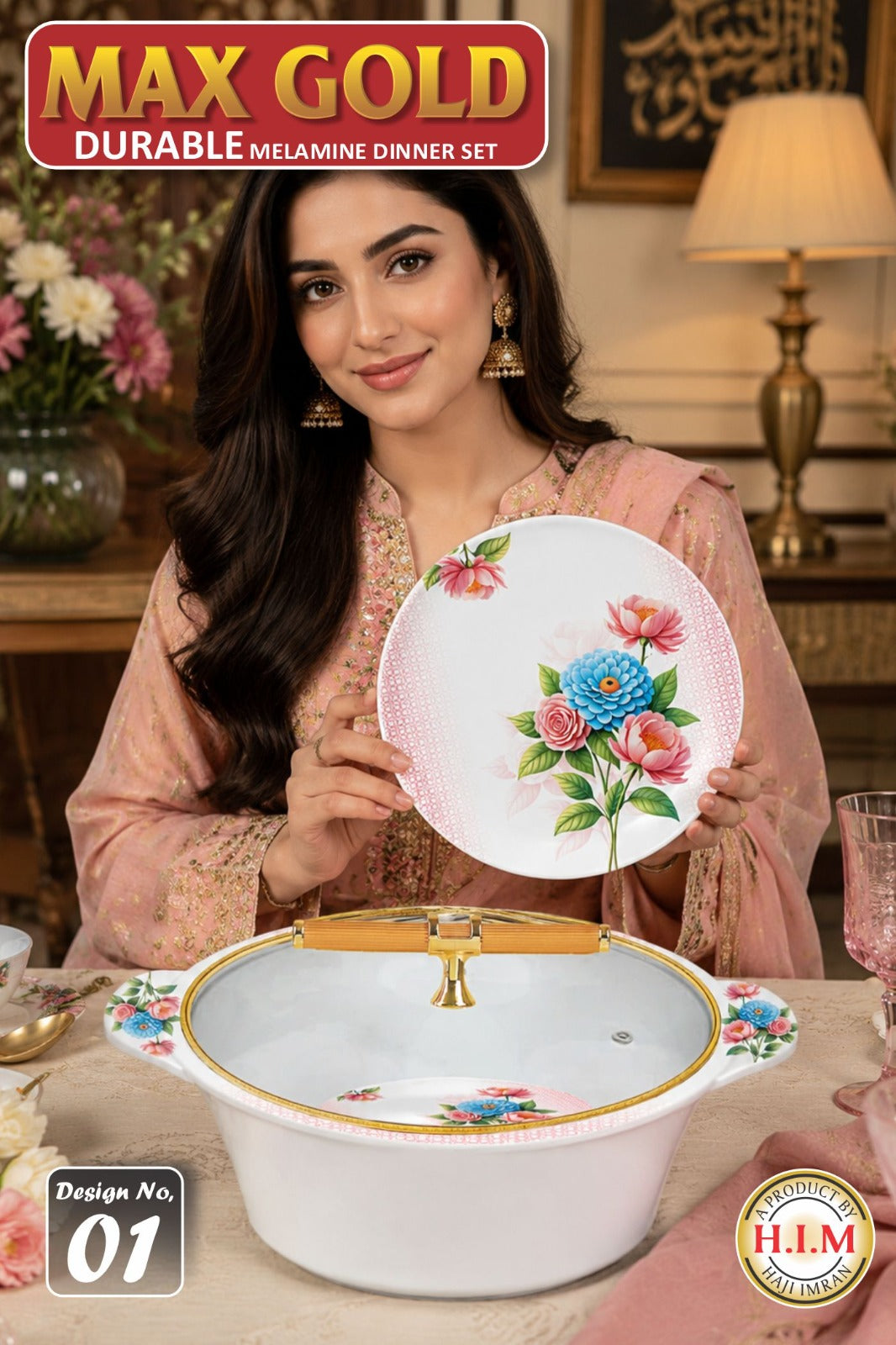 🌸 Max Gold Premium Melamine Dinner Set — 72 Pcs | 8 Persons 🍽️