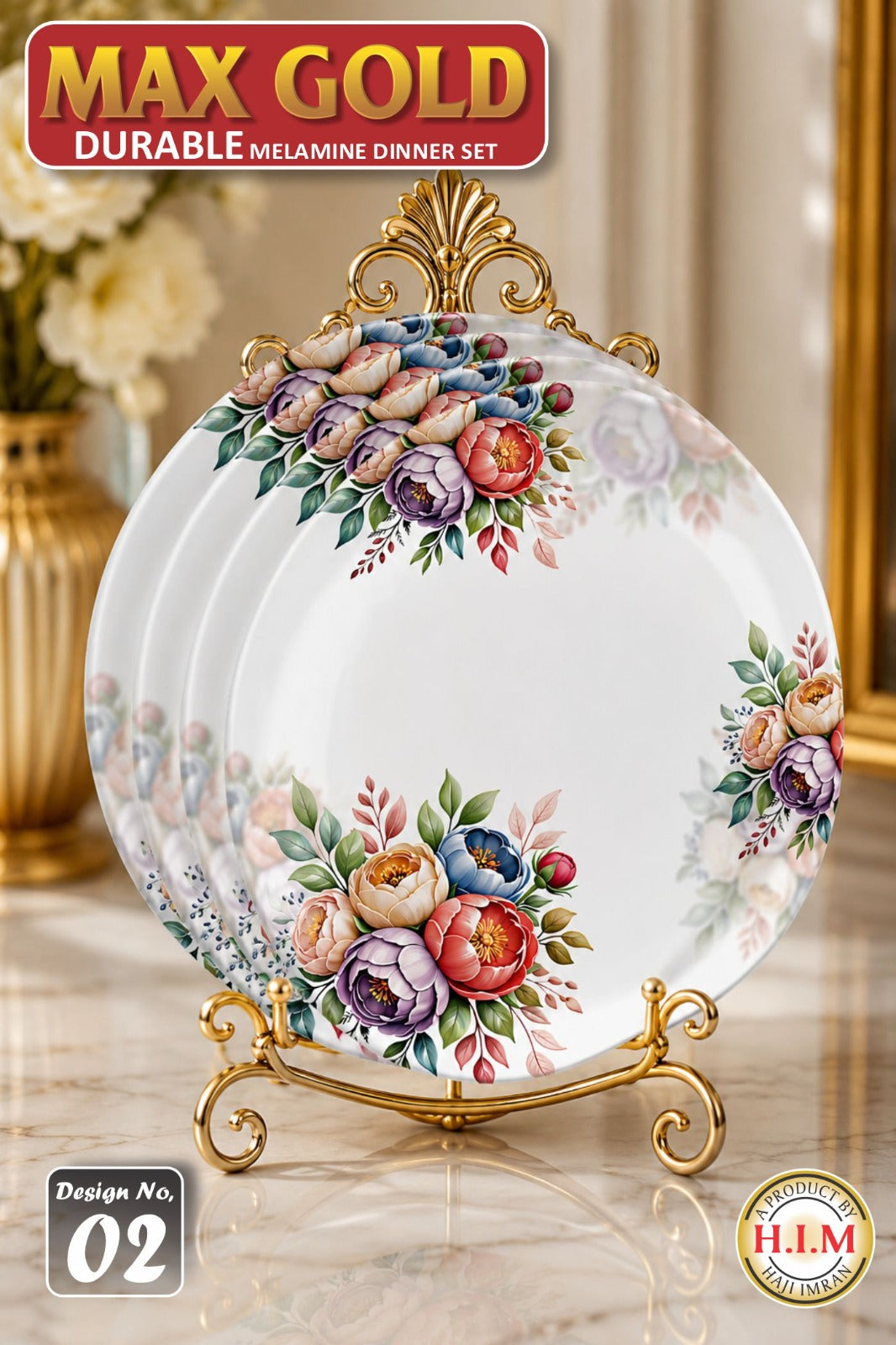 🌸 Max Gold Premium Melamine Dinner Set — 72 Pcs | 8 Persons 🍽️
