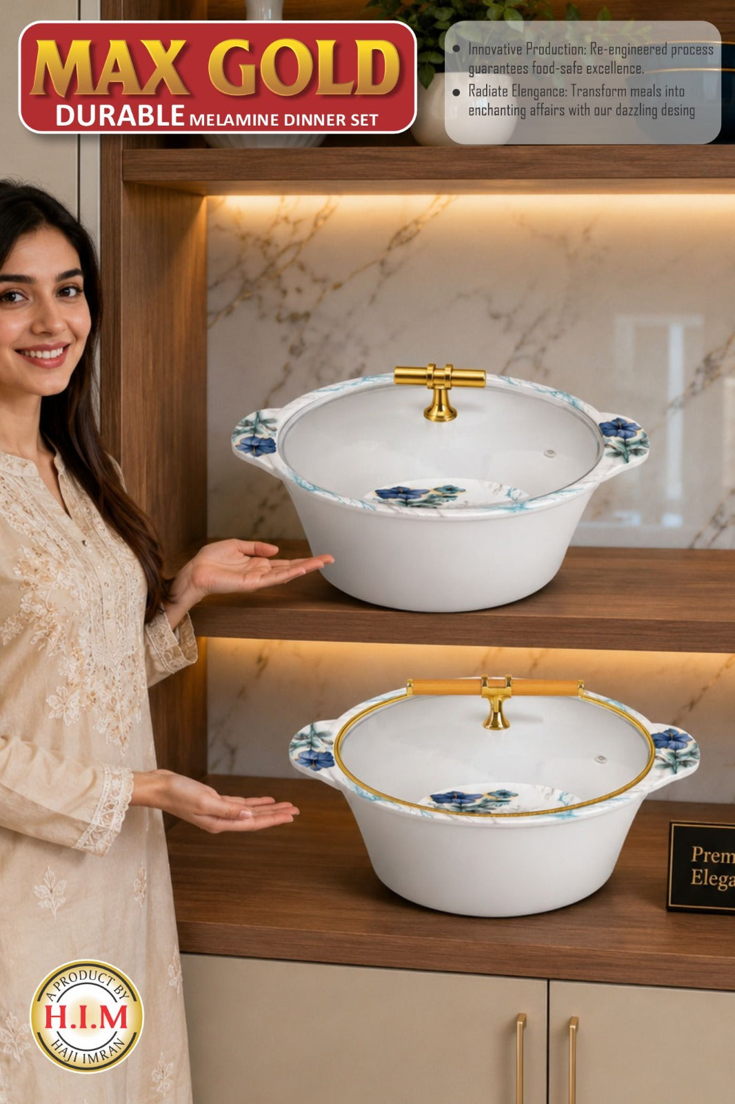 🌸 Max Gold Premium Melamine Dinner Set — 72 Pcs | 8 Persons 🍽️