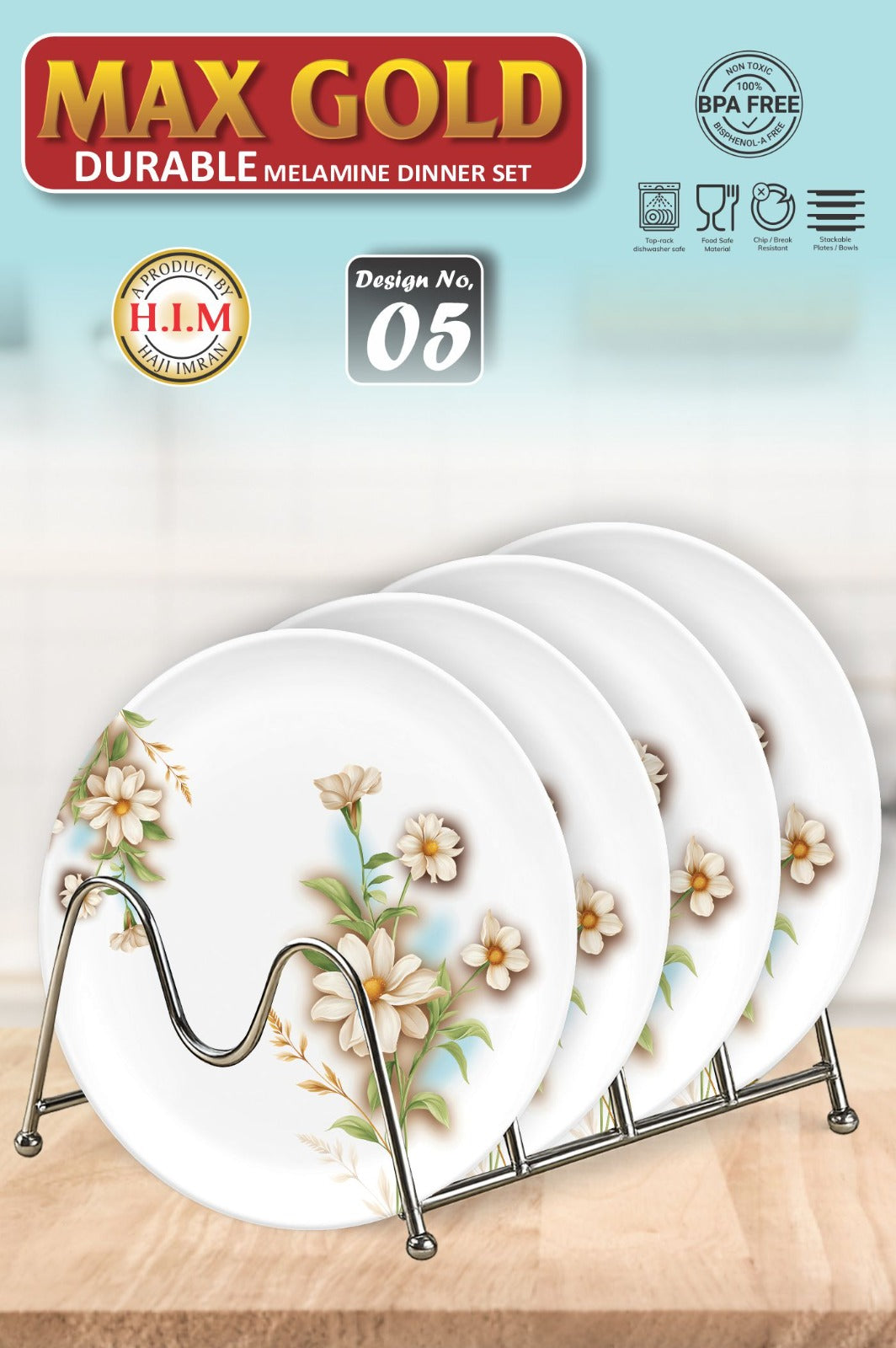 🌸 Max Gold Premium Melamine Dinner Set — 72 Pcs | 8 Persons 🍽️