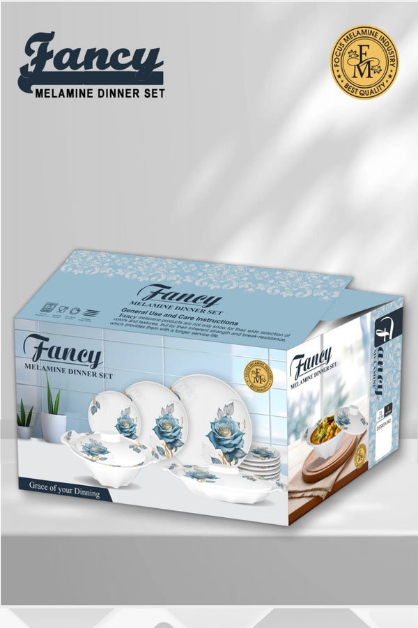 ✨ Premium Fancy Melamine Dinner Set | Elegant Floral Design & Break-Resistant 🍽️💙