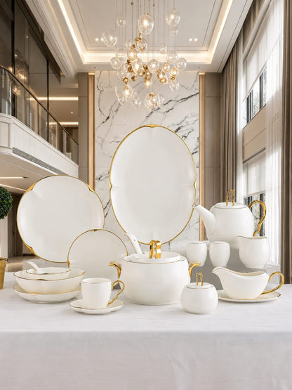 ✨ Premium White & Gold Dinner Set – Elegant Luxury for Your Dining Table 👑🤍